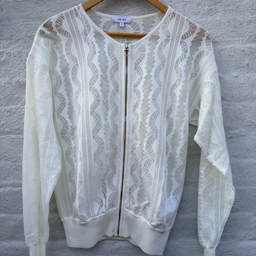 Reiss Ivy XS Pointelle Knit Zip Front Cardigan Bomber